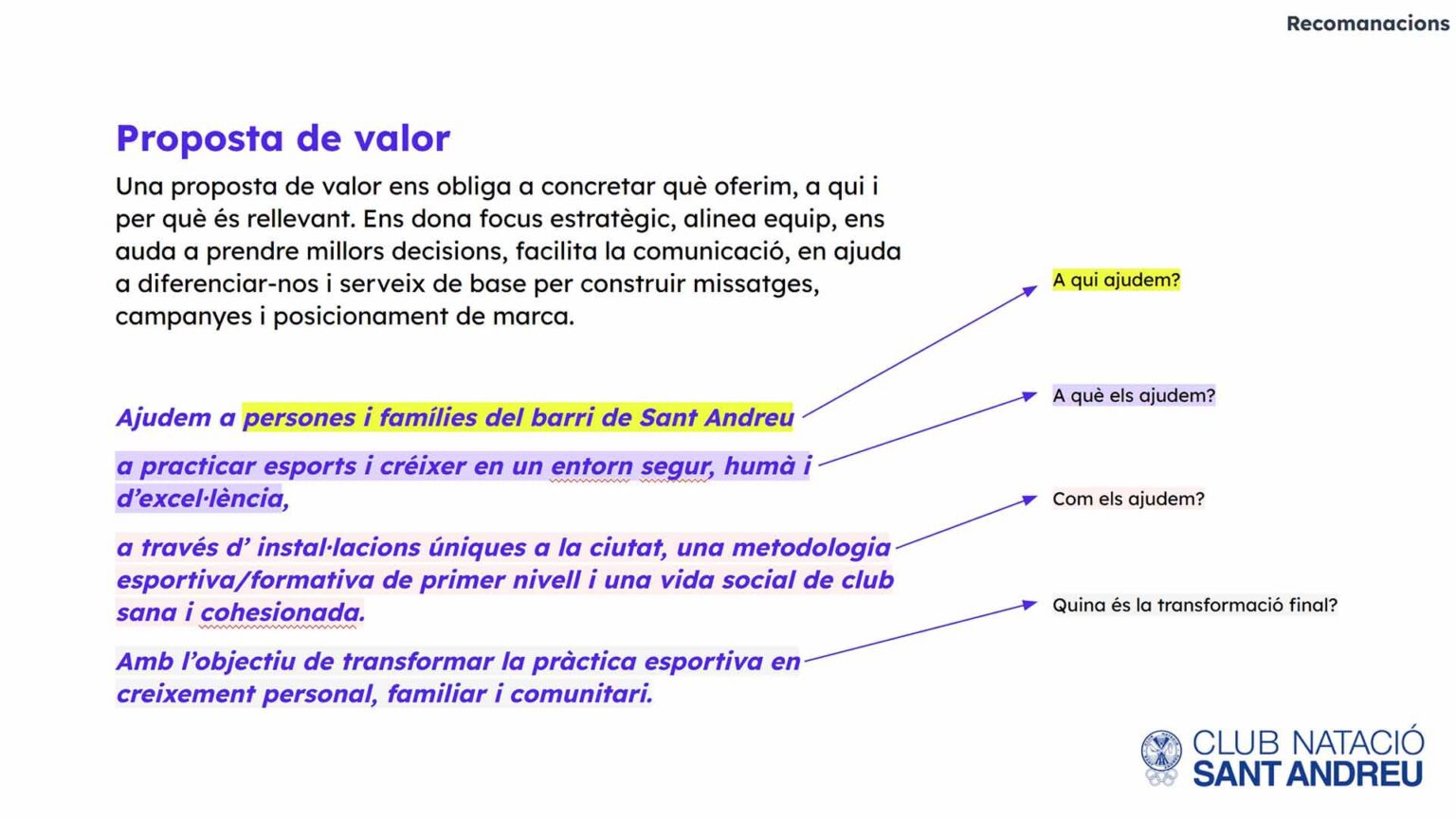 Definición de la propuesta de valor del CN Sant Andreu